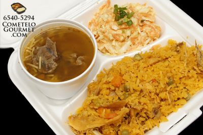 Arroz con pollo y sopa de lentejas